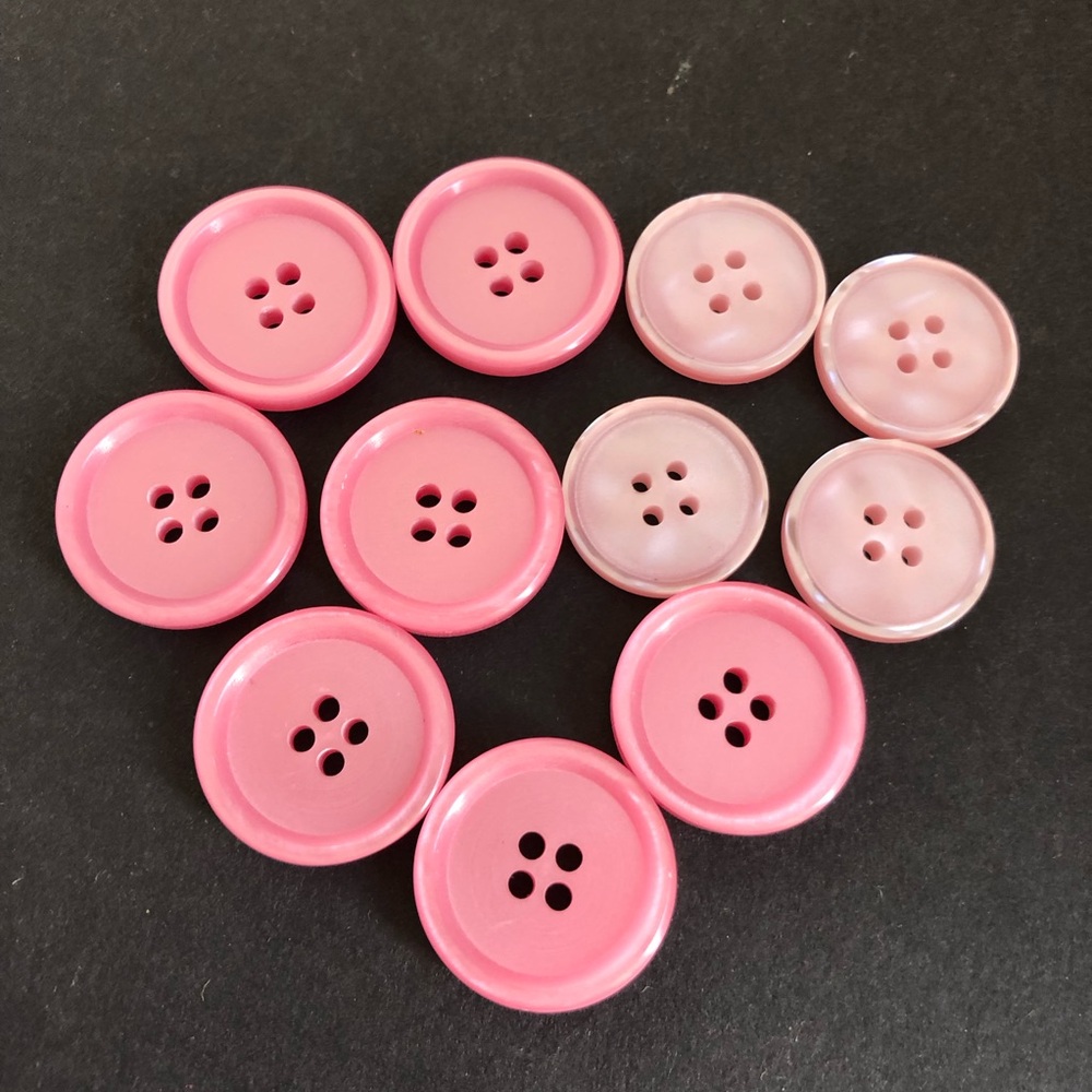 Vintage Pink Dyed Mother of Pearl Buttons, Four Holes Button Excellent Lot of 11
